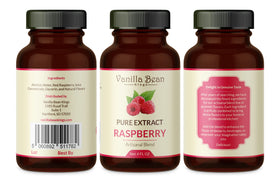 Vanilla Bean Kings Raspberry Extract being poured to flavor pastries