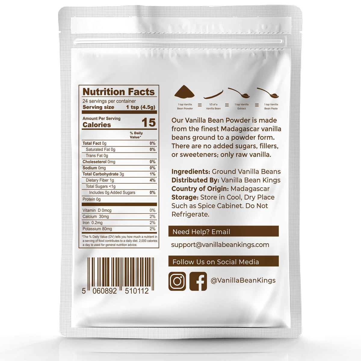 Vanilla Bean Kings teaspoon serving size for precise flavor measurement
