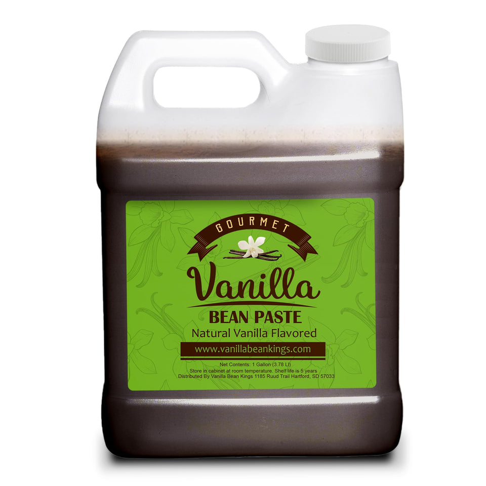 Vanilla Bean Kings vanilla paste bottle shows real vanilla seeds for rich bake depth.