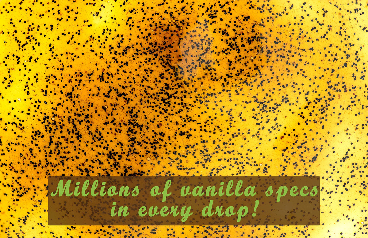 Vanilla Bean Kings paste close-up reveals Madagascar seeds for premium desserts.