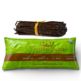 Vanilla Bean Kings Madagascar pods with glossy surface for premium flavor.