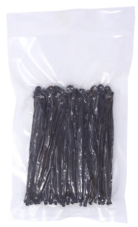 Vanilla Products USA close-up of vanilla beans highlights glossy pods and fragrant seeds.