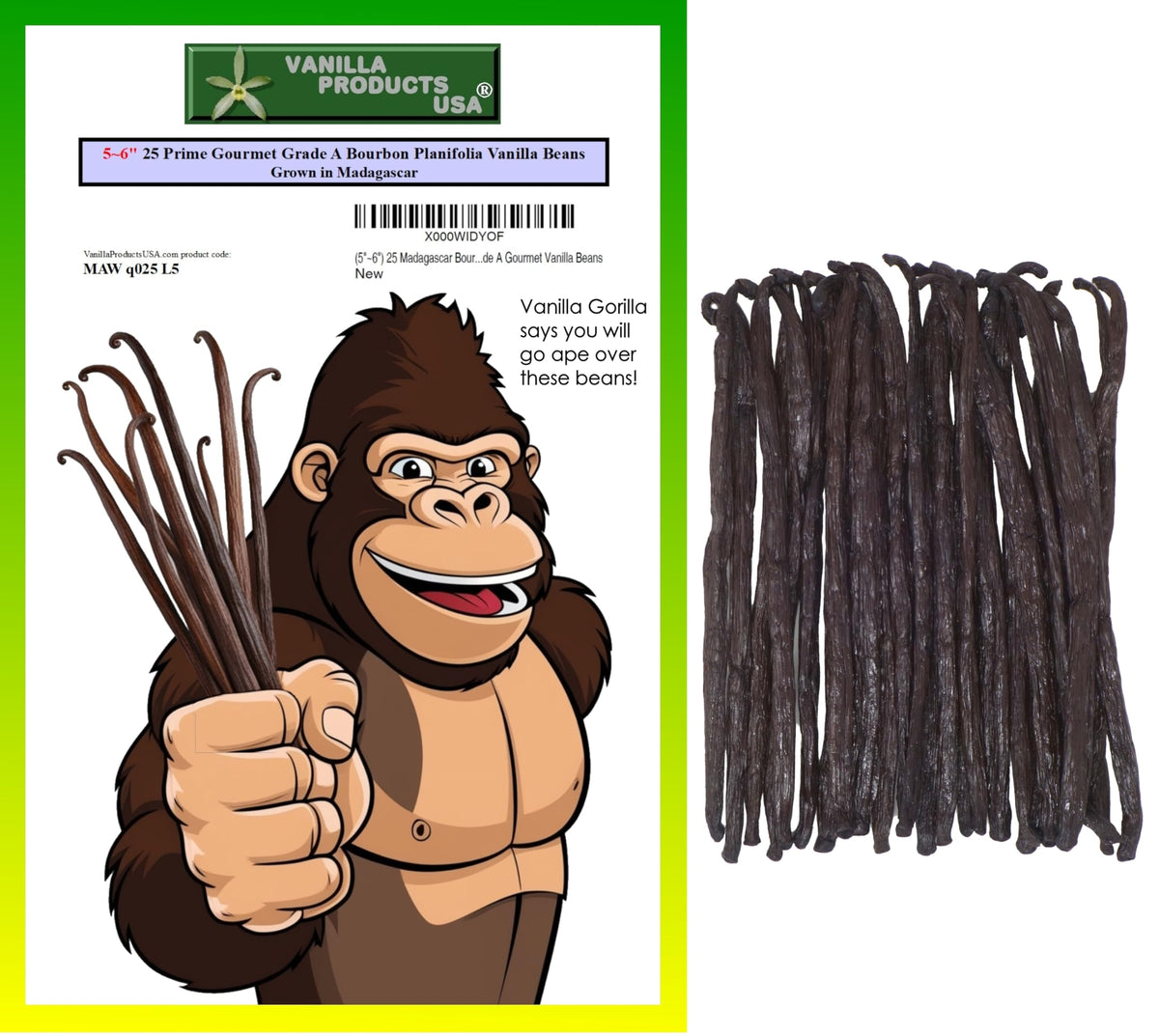 Vanilla Products USA 25 vanilla beans pack, premium Madagascar flavor for baking.