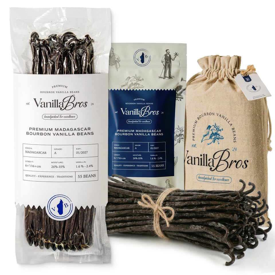 VanillaBros vanilla beans pack close-up for rich baking flavor