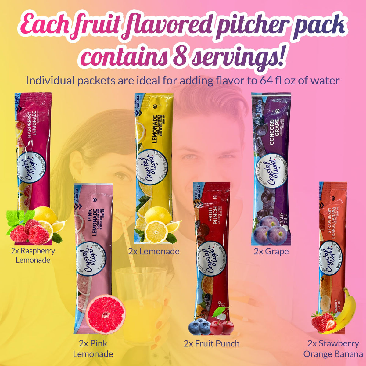  Variety Sampler Shop Crystal Light pink lemonade pitcher packets offering zero sugar option.