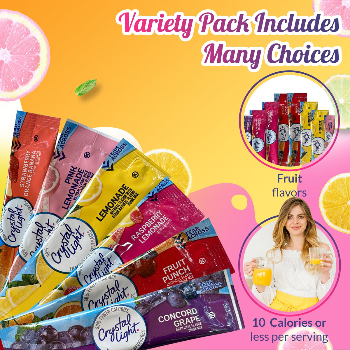  Variety Sampler Shop Crystal Light strawberry orange banana pitcher packets for flavorful, low-calorie options.