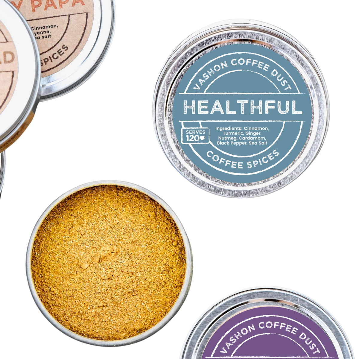 Vashon Coffee Dust variety-pack display showcases flavor options