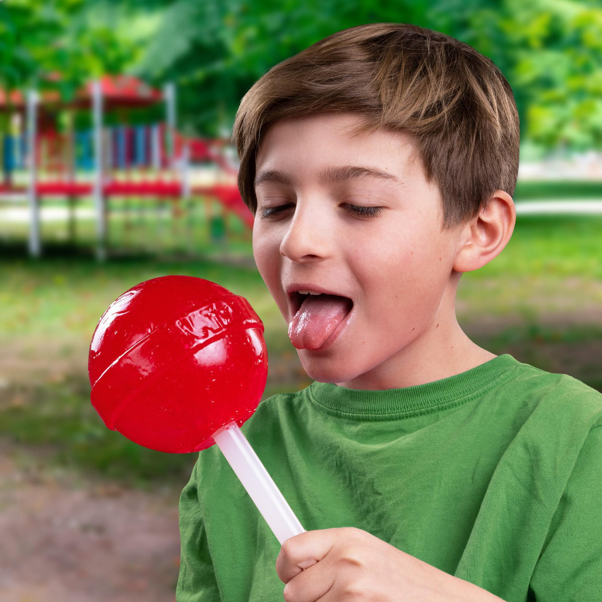 Vat19 Giant Lollipop close-up showing solid candy texture and strawberry flavor.
