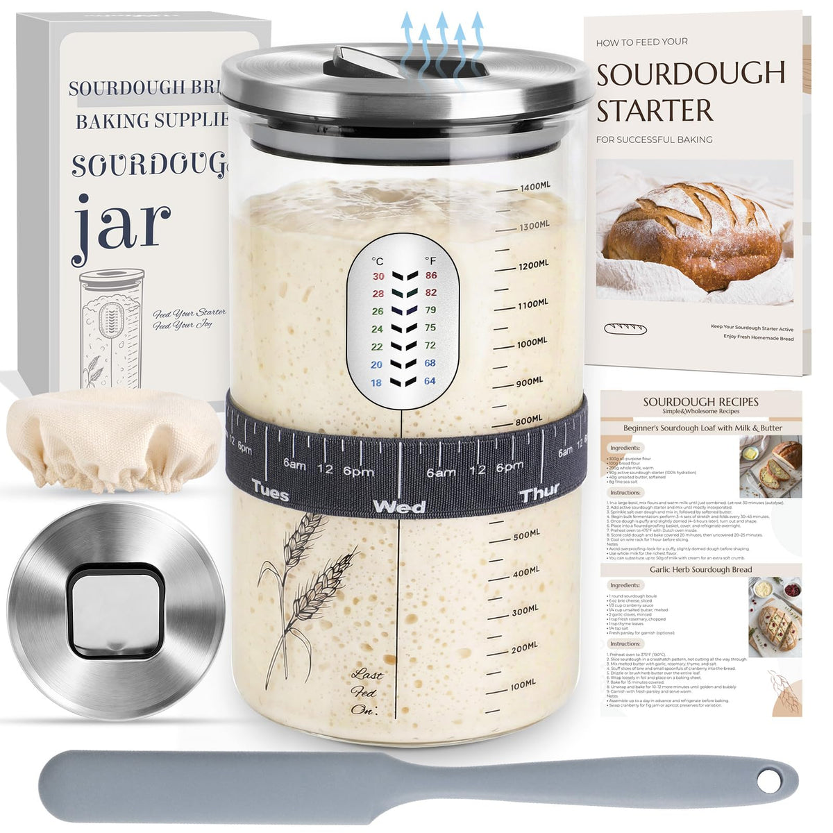 VEDALIO Sourdough Jar Wide Mouth showing clear glass for easy monitoring of activity