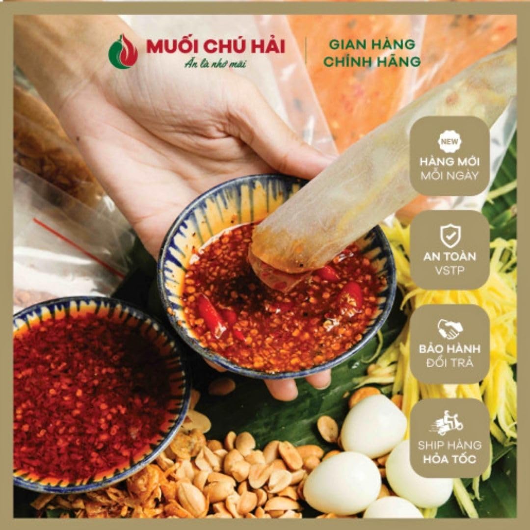 Ingredients closeup showing chili, garlic, and shrimp salt in Uncle Hai’s sauce