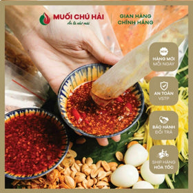 Ingredients closeup showing chili, garlic, and shrimp salt in Uncle Hai’s sauce