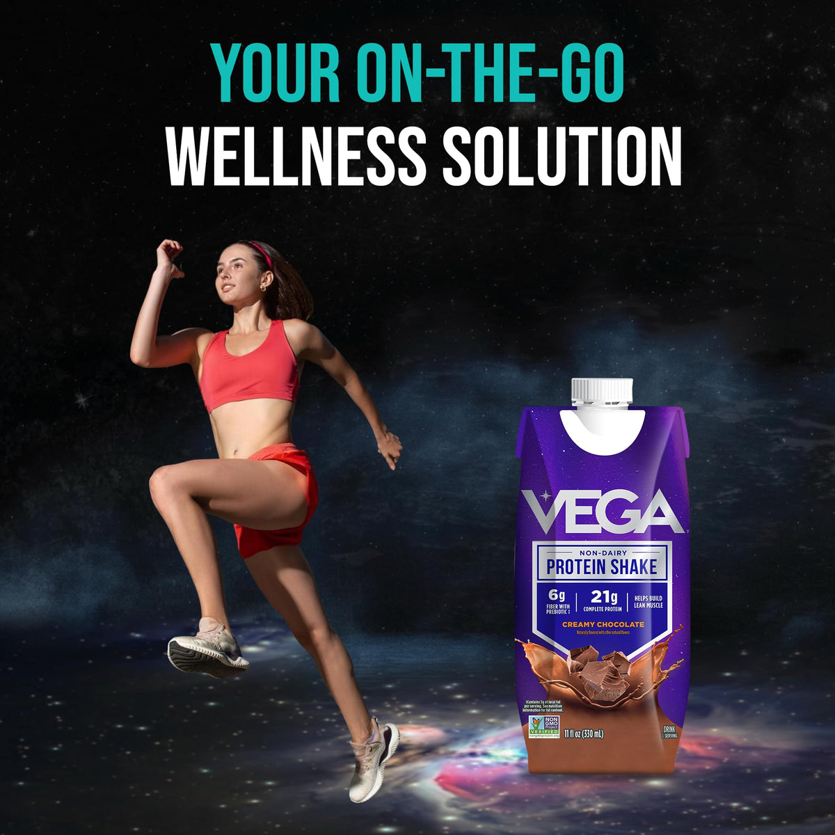 Vega ready-to-drink shake in a flat lay suitable for lifestyle imagery