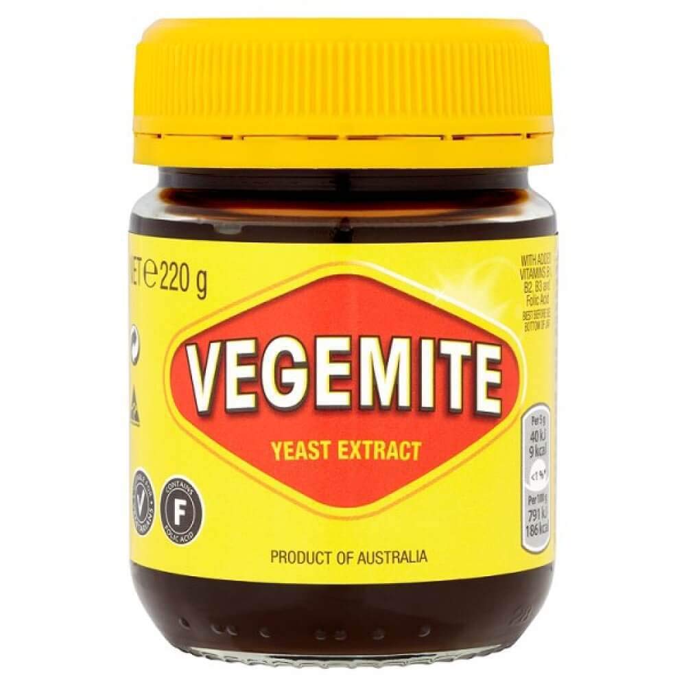Vegemite Kraft 220g jar on kitchen shelf, rich in vitamin B for everyday flavor