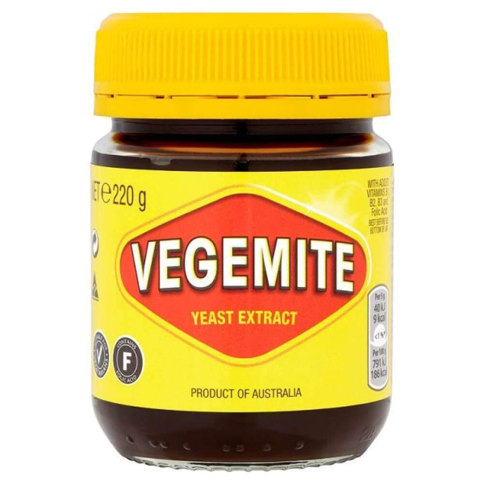 Vegemite Kraft 220g jar on kitchen shelf, rich in vitamin B for everyday flavor