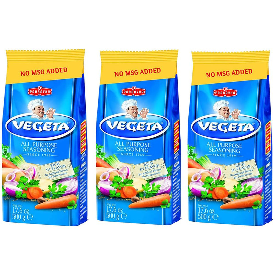 Vegeta Gourmet Seasoning jar close-up for versatile Mediterranean cooking.