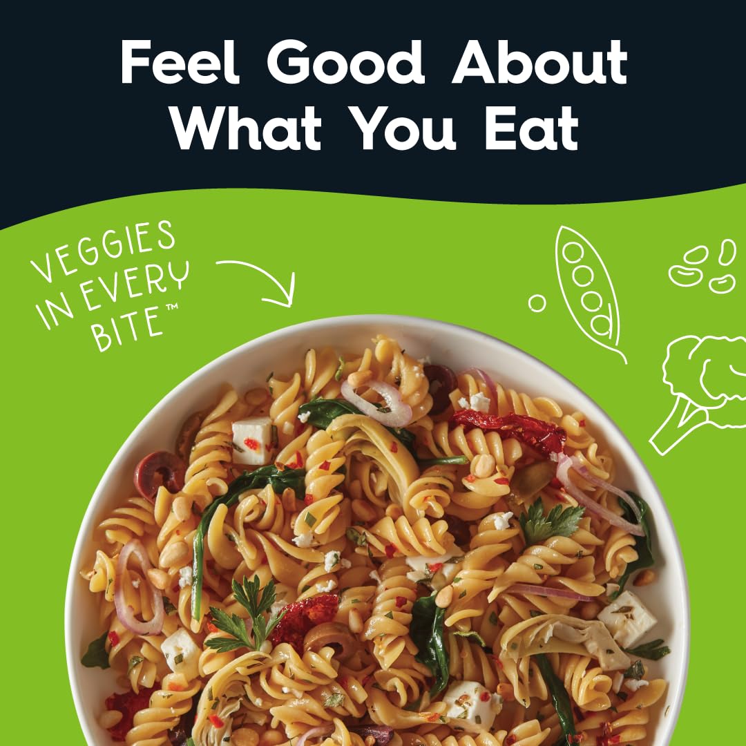 Cauliflower-lentil-peas rotini bowl with vibrant veggies and fiber-rich goodness.