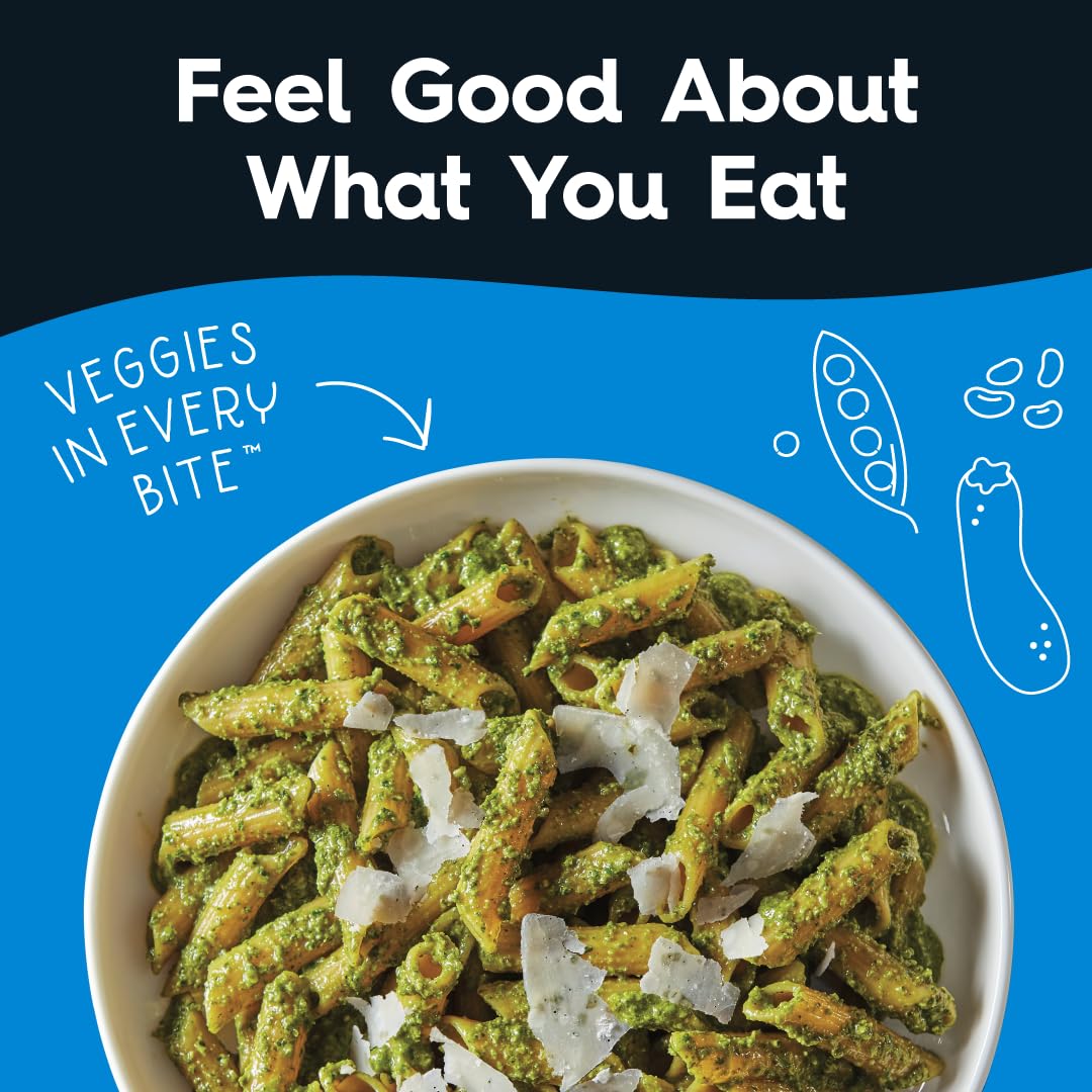 Veggiecraft Farms Penne Pasta ingredients bowl with zucchini, lentils, and peas.