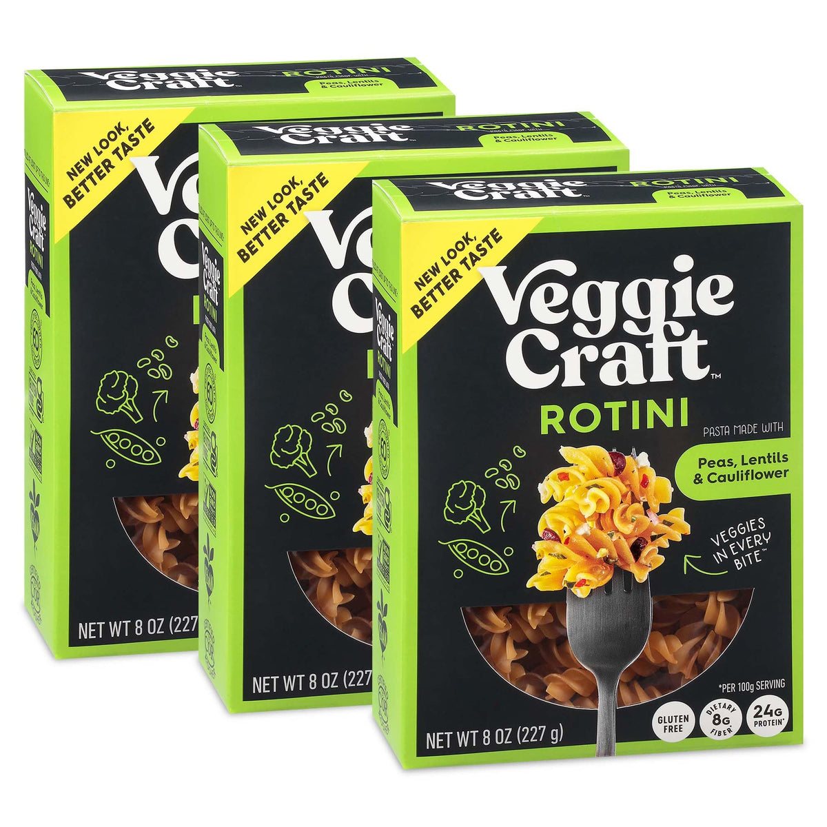 Veggiecraft Farms Rotini Pasta pack ready for family meals, high-protein and gluten-free.