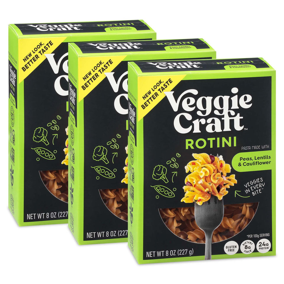 Veggiecraft Farms Rotini Pasta pack ready for family meals, high-protein and gluten-free.
