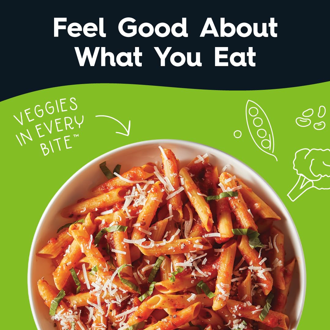 Veggiecraft Farms uncooked penne highlights plant-based, gluten-free pasta base.