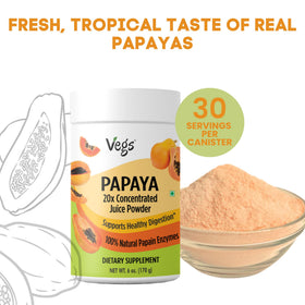 Spoon measuring Vegs papaya juice powder for precise dosing in recipes
