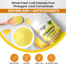 Organic pineapple powder bag label from Vegs emphasizes non-GMO and gluten-free.