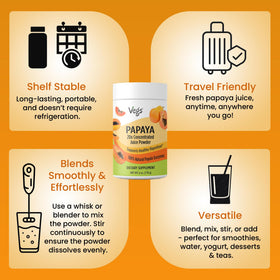 Vegs papaya juice powder poured into a blender for tropical shake