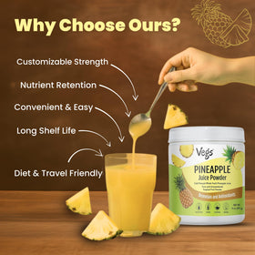 Vegs Pineapple Juice Powder in a bowl with rehydrated liquid for recipes.