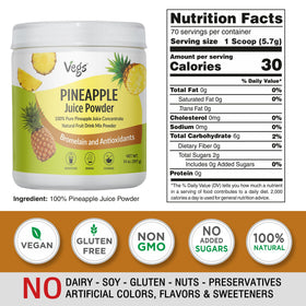 Vegs Pineapple Juice Powder scoop ready to pour into a glass for smoothies.