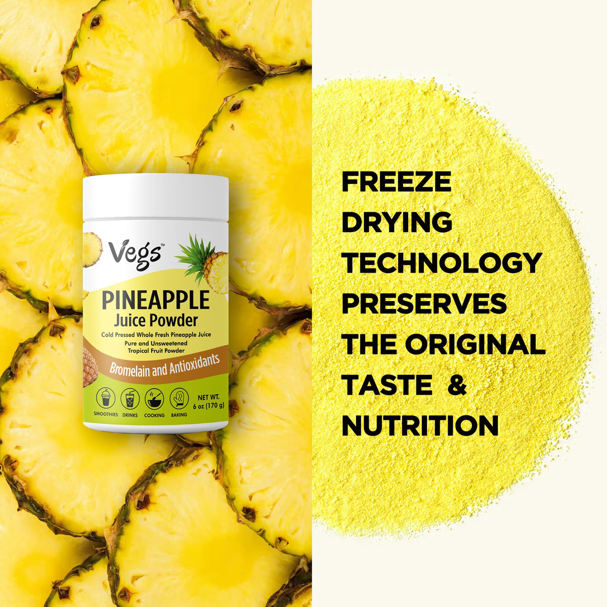 Pouring Vegs Pineapple Powder into water for a quick flavor boost.