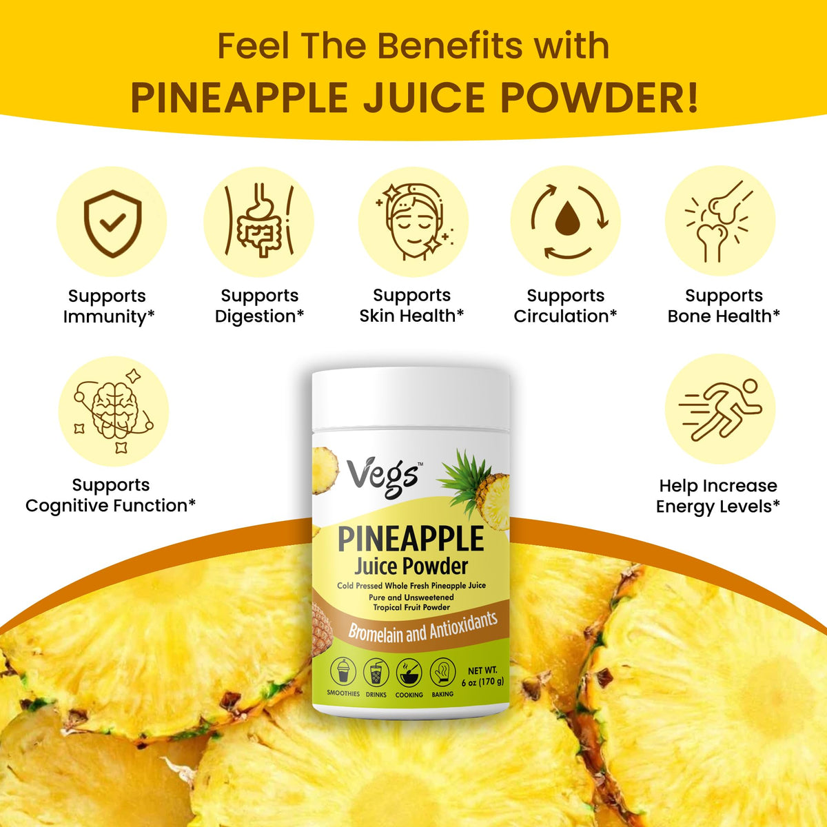 Vegs pineapple smoothie made with powder for tropical taste.