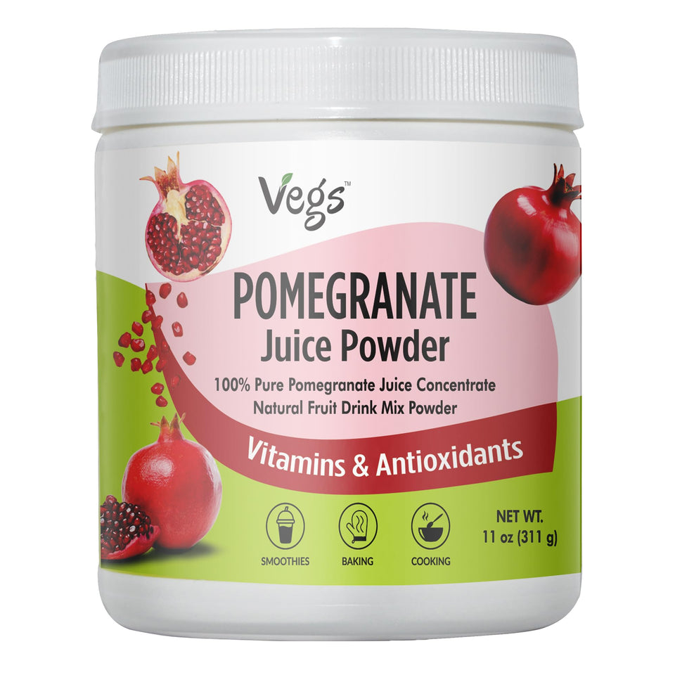 Vegs Pomegranate Juice Powder bottle ready for everyday hydration and flavoring.