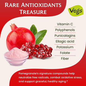 Vegs Pomegranate Juice Powder dissolving in water for a flavorful drink.