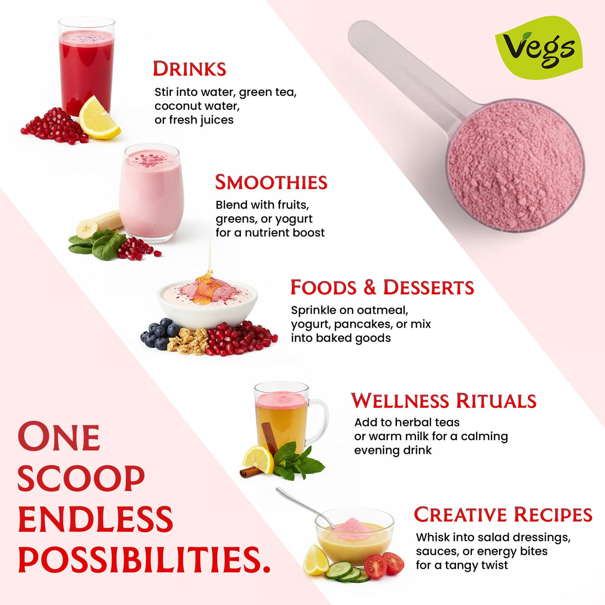 Vegs Pomegranate Powder used in a dessert adds natural pomegranate sweetness.