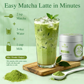 Creamy VEILUX matcha latte being prepared for a morning ritual