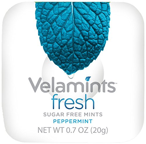 Velamints Fresh Peppermint Tin showcases a compact, sugar-free breath freshener.