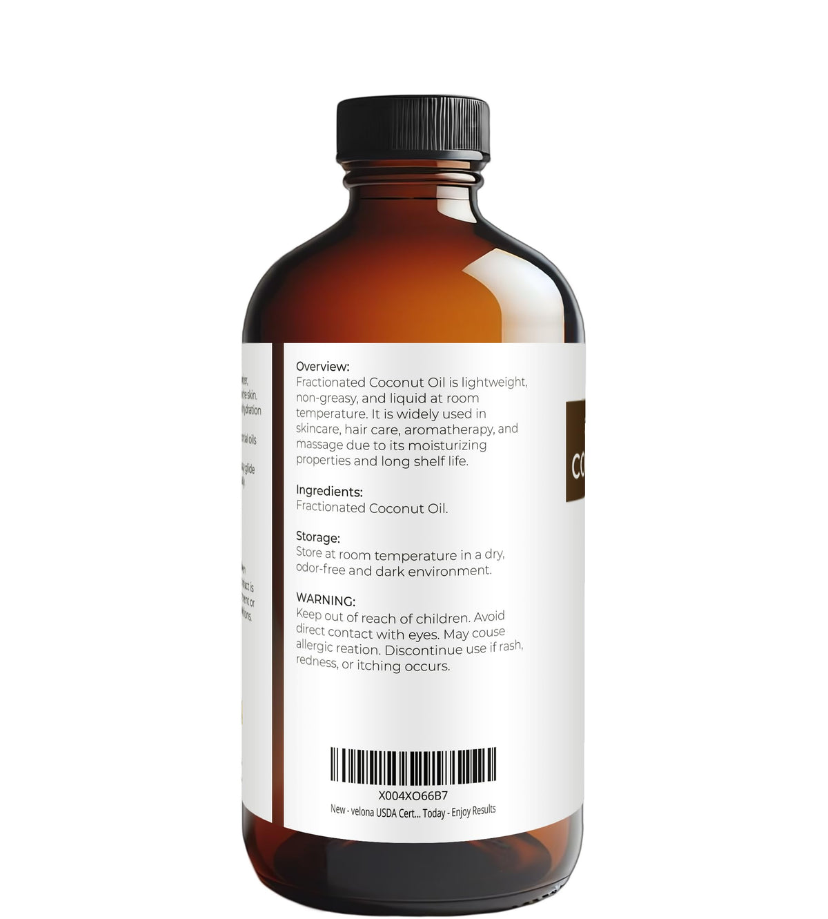 Velona cosmetic grade MCT oil in a glass bottle with a neutral scent for versatile use.