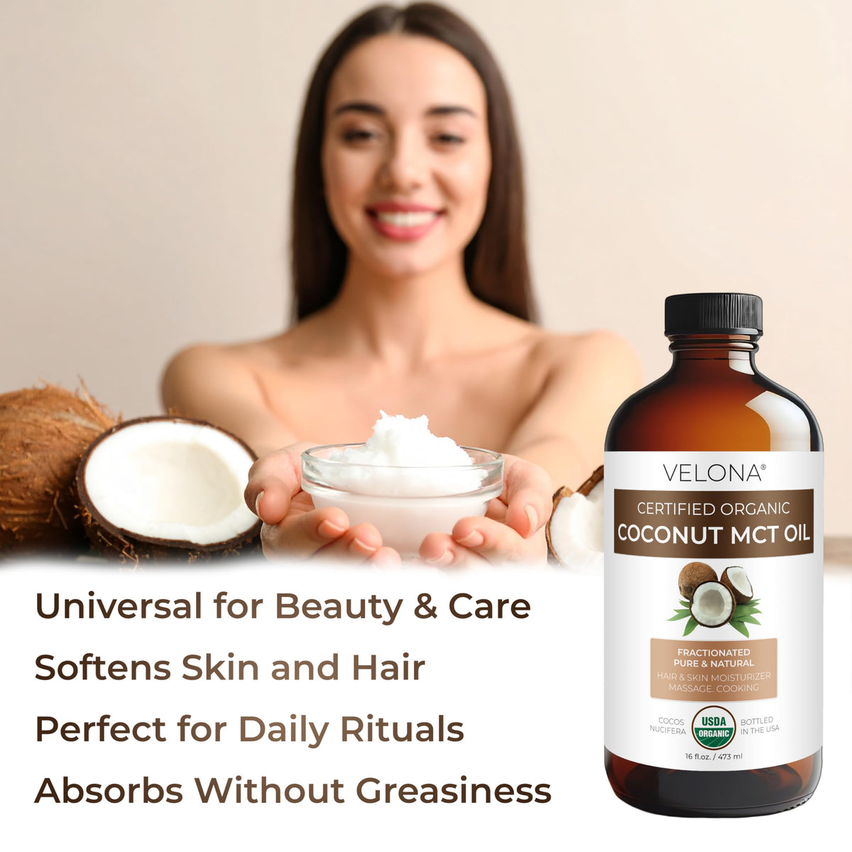 Velona MCT Coconut Oil aromatherapy use for gentle scent and relaxation.