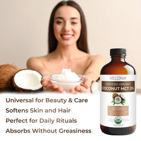 Velona MCT Coconut Oil aromatherapy use for gentle scent and relaxation.