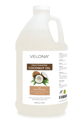 Velona MCT Coconut Oil bottle 128oz for skin and hair nourishment.