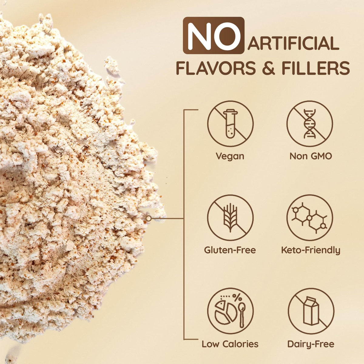 Veltracha natural coconut powder close-up emphasizes dairy-free base.