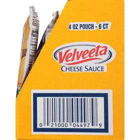 Box packaging of Velveeta Original Cheese Sauce Pouches for pantry.