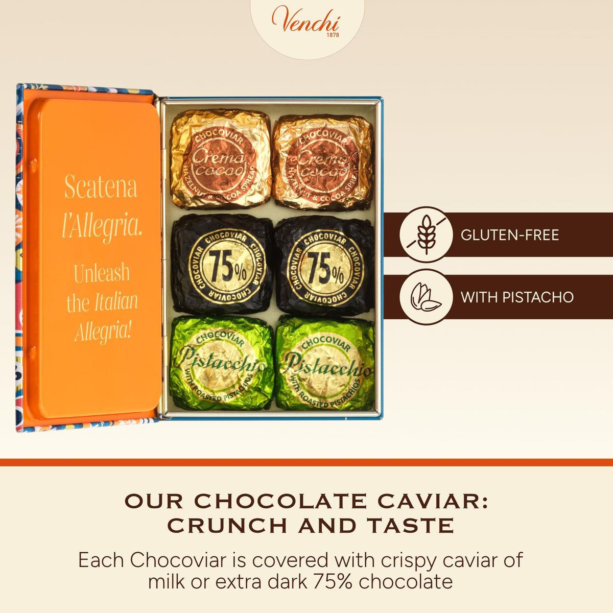 Venchi Crema Cacao Chocoviar close-up with rich spread