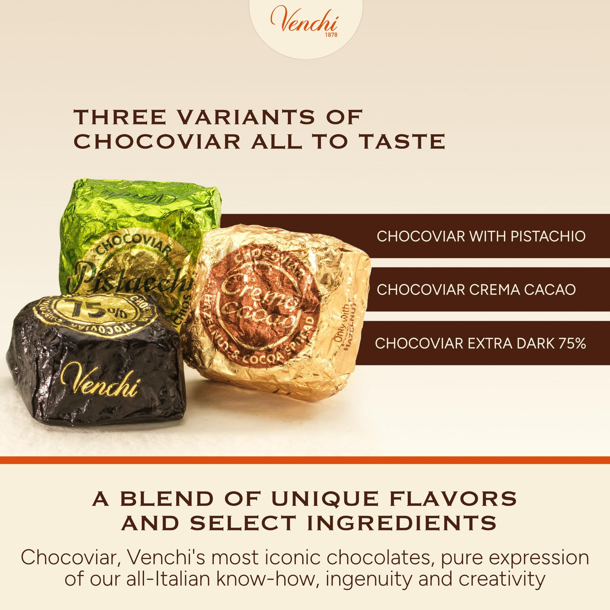 Venchi Pistachio Chocoviar close-up showcasing creamy filling