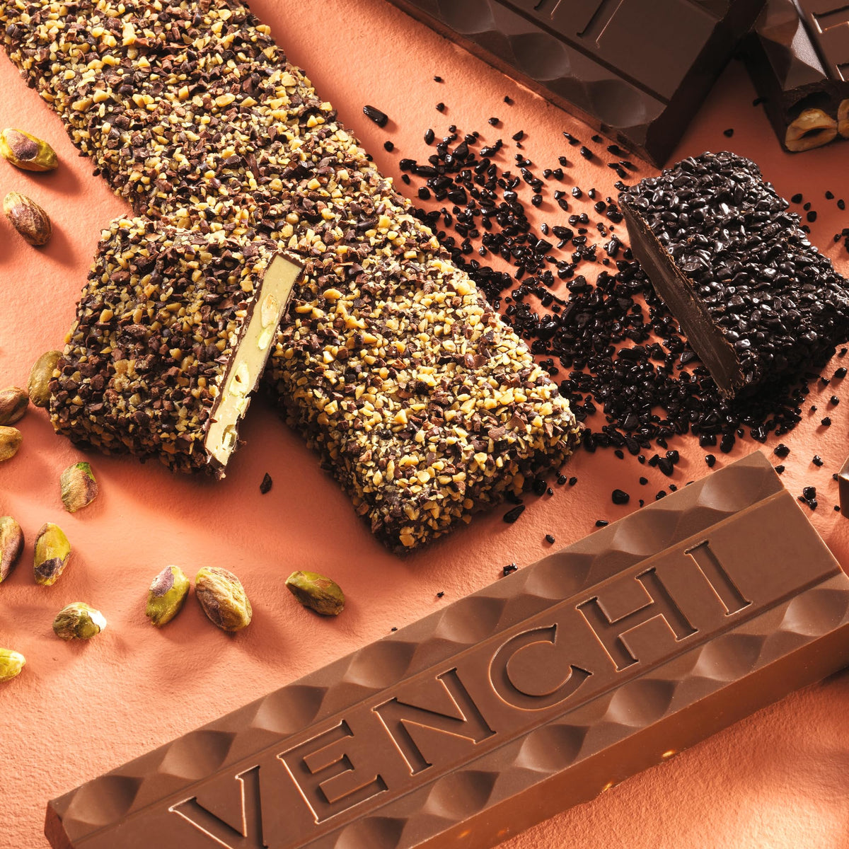 Venchi Chocoviar Soft Bar with Cuor di Cacao pairs with coffee for a refined afternoon treat.