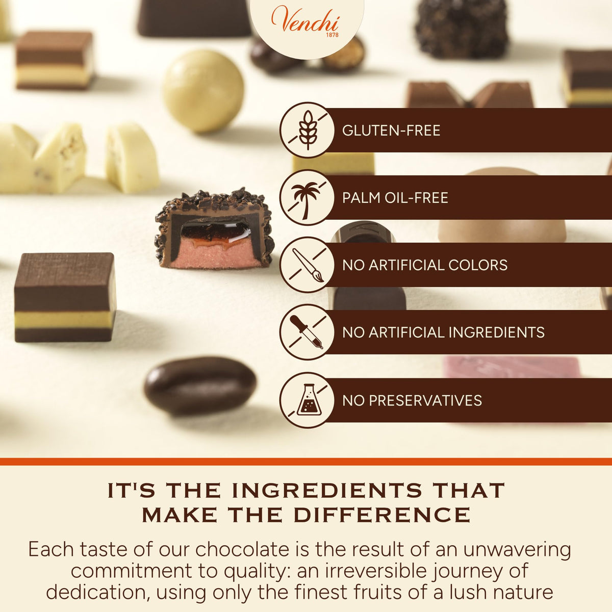 Venchi Italian-made chocolates with natural ingredients and less sugar.
