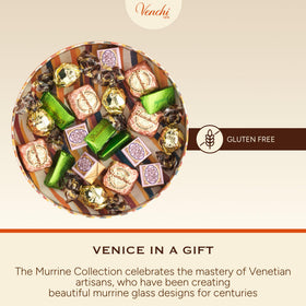 Close-up of Venchi Murrine Collection box detailing elegant packaging.