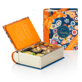 Venchi Murrine mini book tin with Pistachio Chocoviar, refined gift option