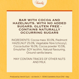 Venchi gluten-free vegan treat with cocoa and whole hazelnuts