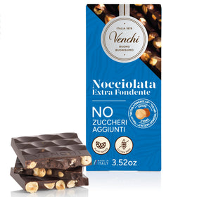 Venchi NO Added Sugar Dark Hazelnut Bar packaging shows no artificial sweeteners